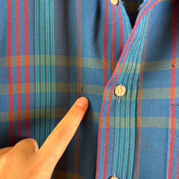 Pendleton Mens 100% Virgin Wool Button Up Plaid Blue Lightweight Vintage Sz L - Picture 3 of 13